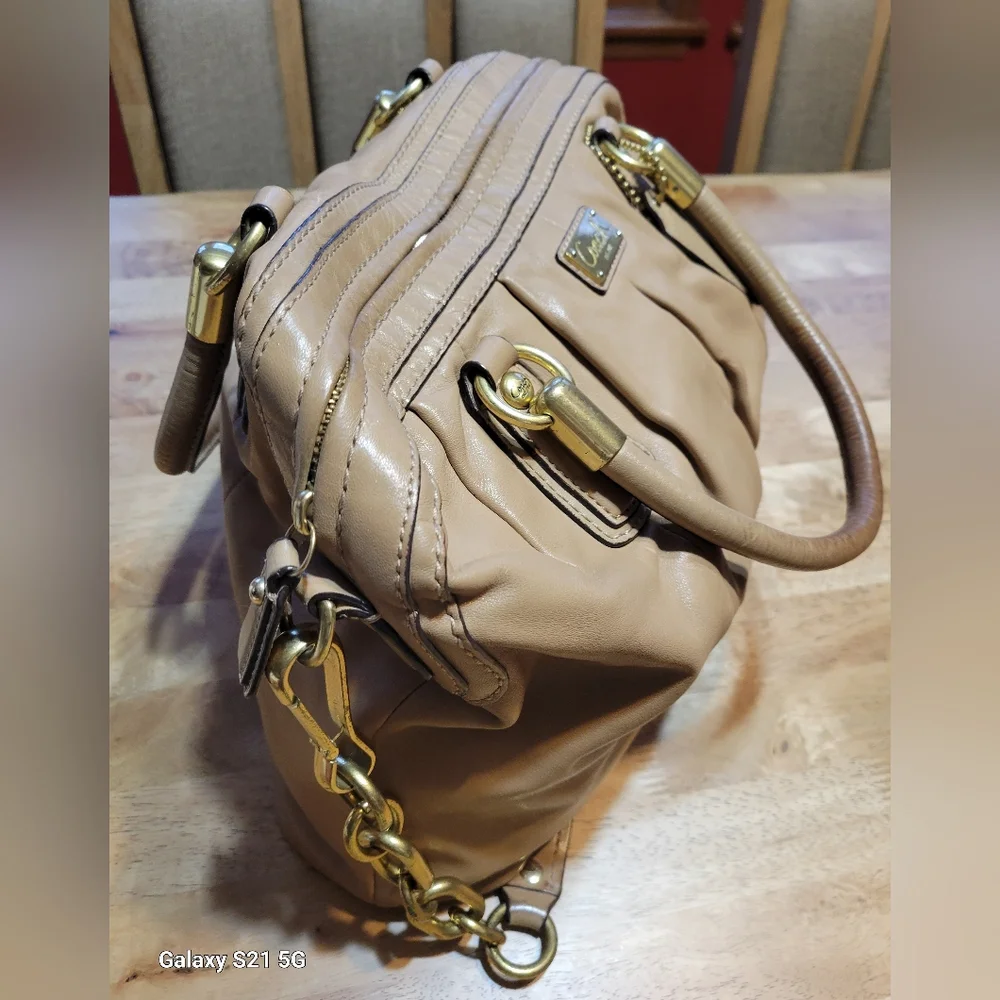 Coach Beige Leather Satchel with Gold Hardware